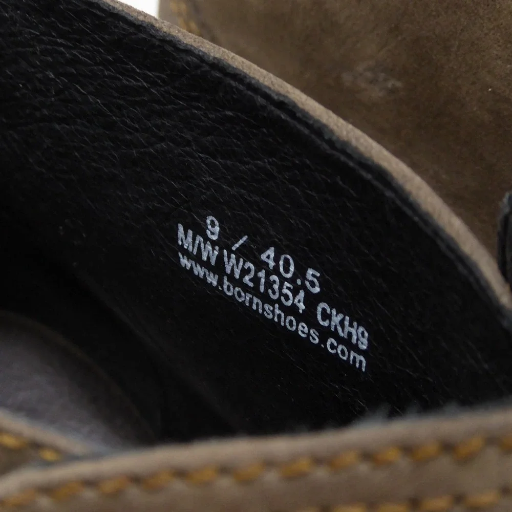 Born Women Rascal Ankle Boots Brown Leather Square Toe Block Heel 9